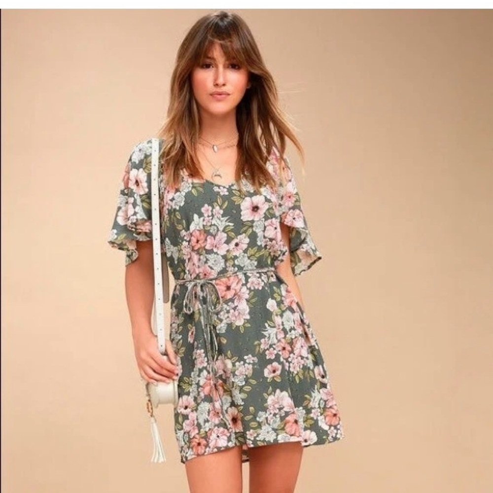 Billabong Floral Mini Dress in Green and Pink
